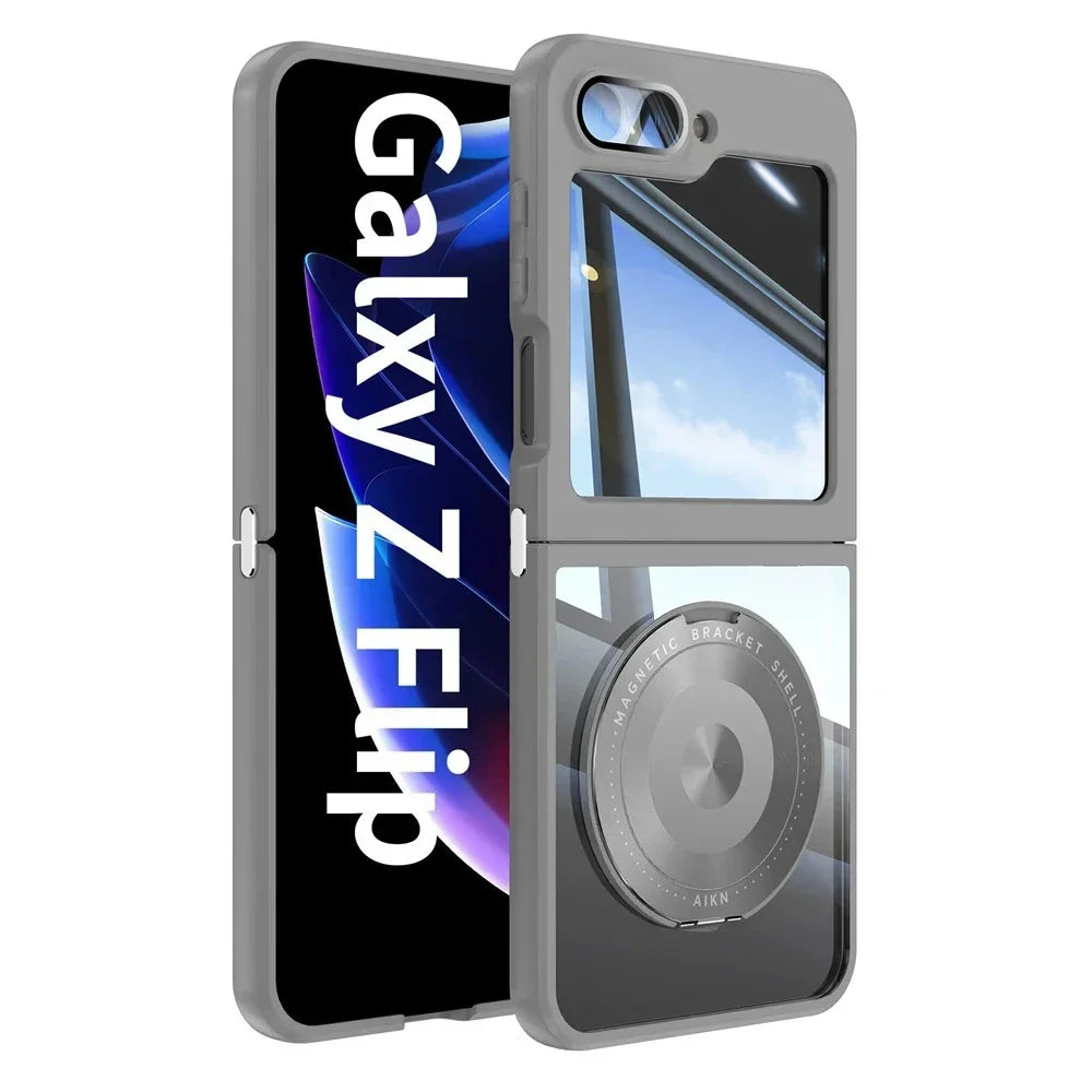 Z Flip 7 Transparent Candy Color Case with Magnetic Rotating Ring & Shockproof Protection