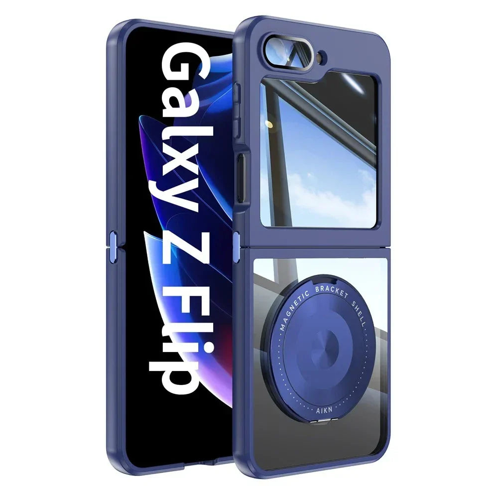 Z Flip 7 Transparent Candy Color Case with Magnetic Rotating Ring & Shockproof Protection