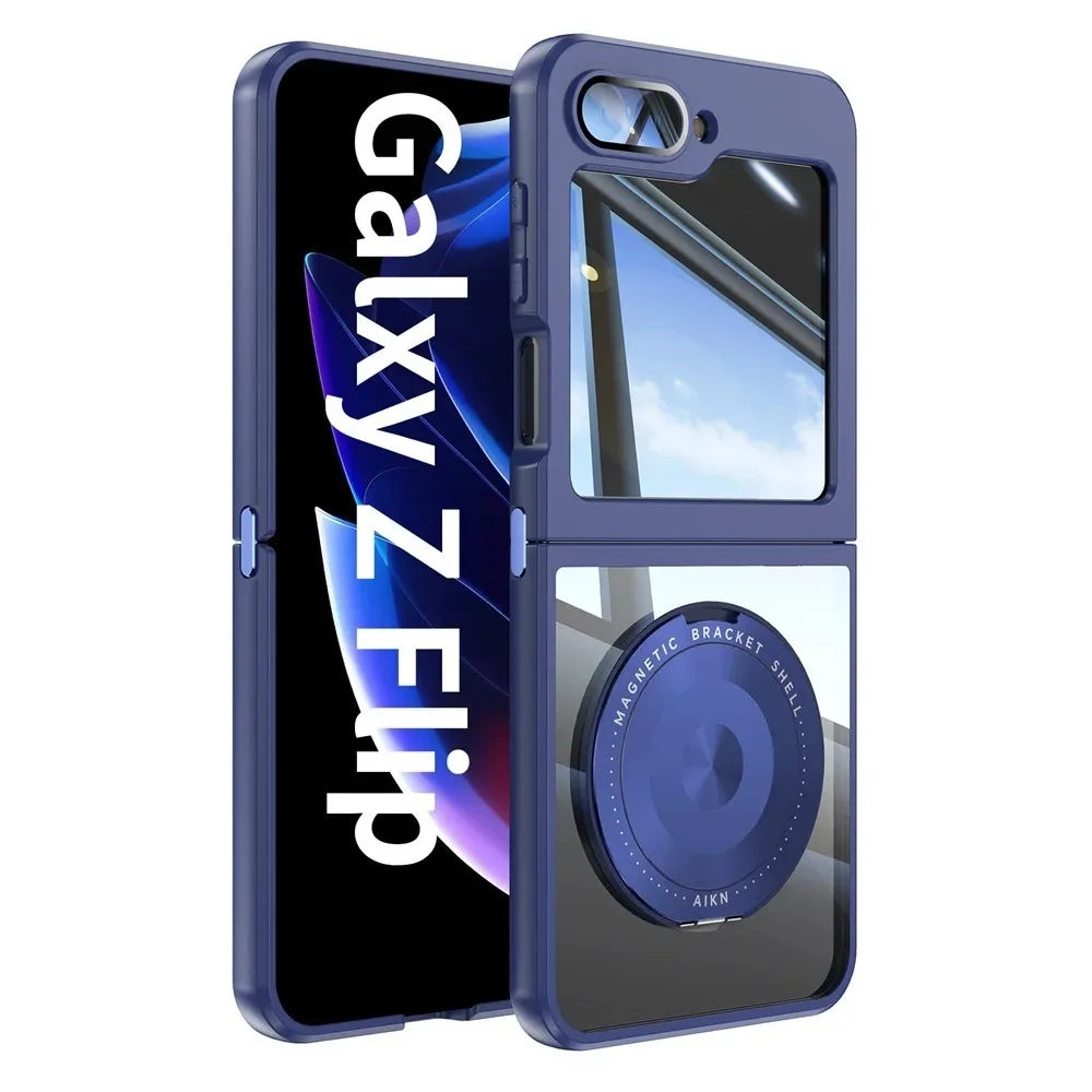 Z Flip 7 Transparent Candy Color Case with Magnetic Rotating Ring & Shockproof Protection