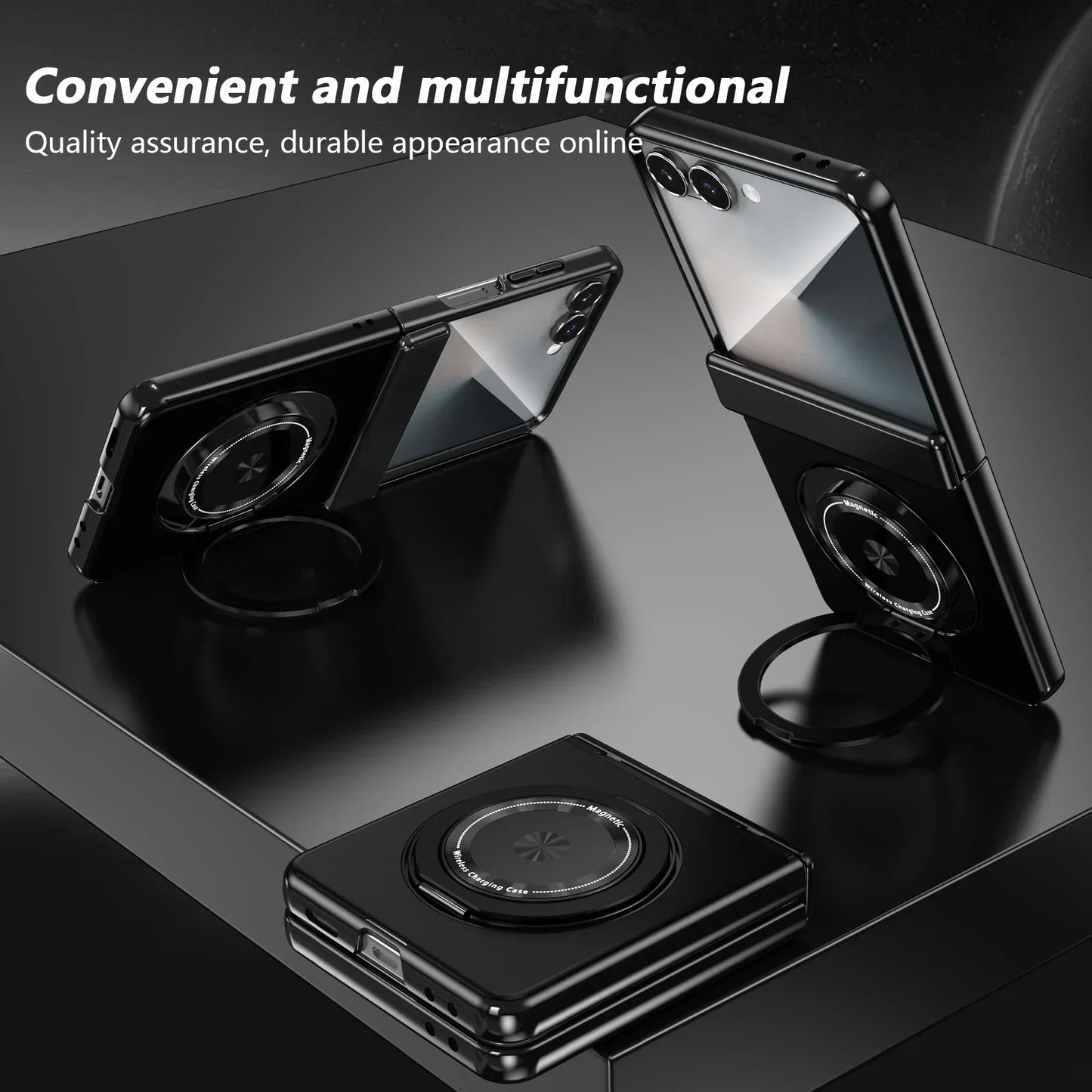 360° Rotating Ring Holder Magnetic Hinge Protection Case for Samsung Galaxy Z Flip 7 with Tempered Glass Film Cover
