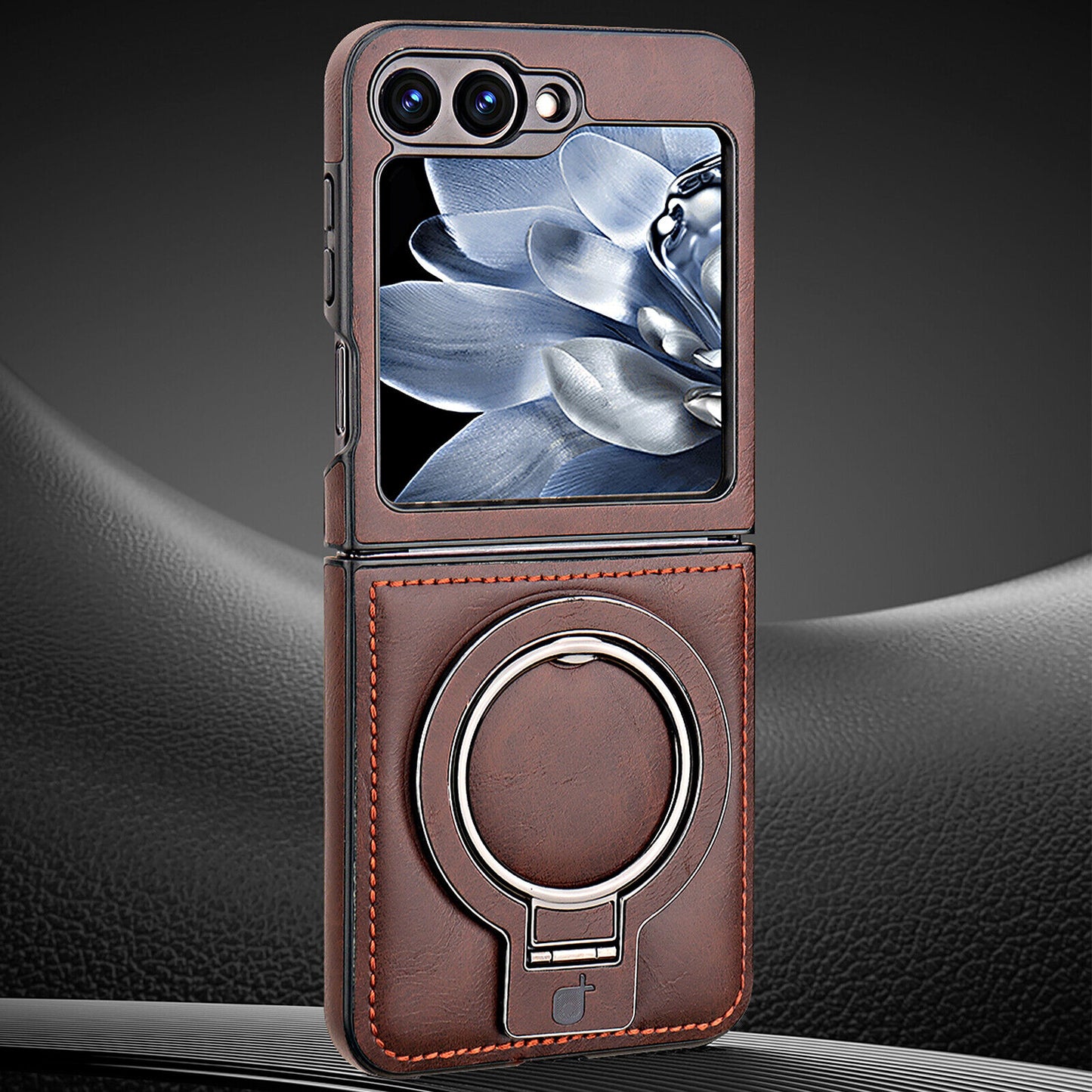 Luxury Leather Magnetic Ring Case