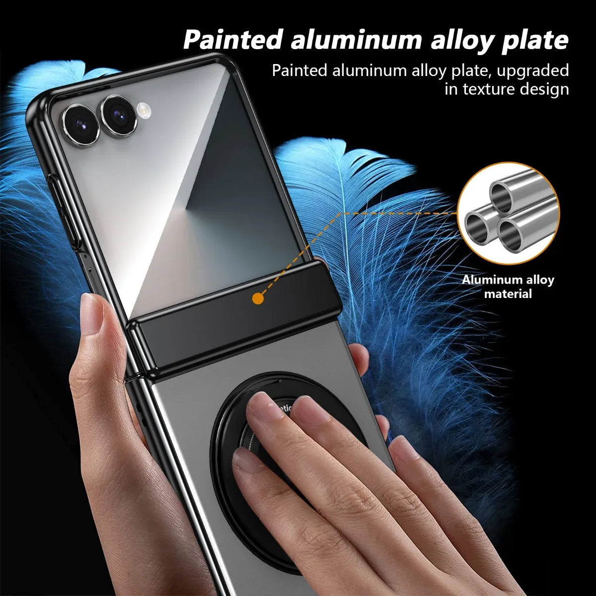360° Rotating Ring Holder Magnetic Hinge Protection Case for Samsung Galaxy Z Flip 7 with Tempered Glass Film Cover