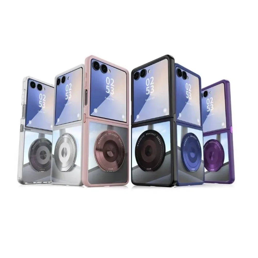 Z Flip 7 Transparent Candy Color Case with Magnetic Rotating Ring & Shockproof Protection