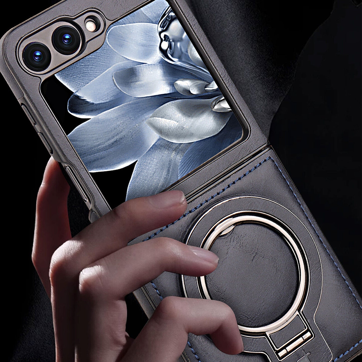 Luxury Leather Magnetic Ring Case