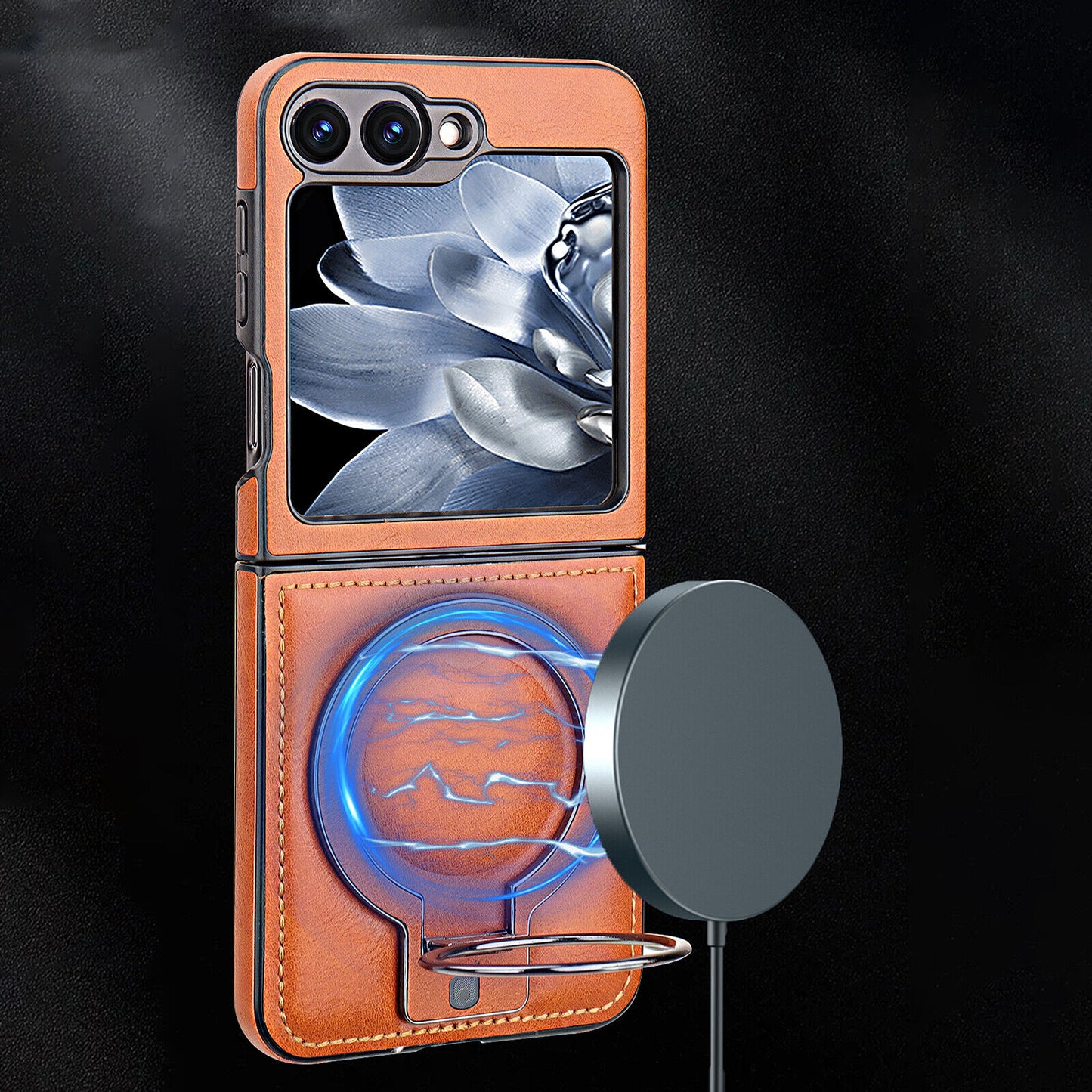 Luxury Leather Magnetic Ring Case