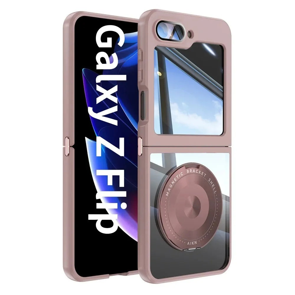 Z Flip 7 Transparent Candy Color Case with Magnetic Rotating Ring & Shockproof Protection