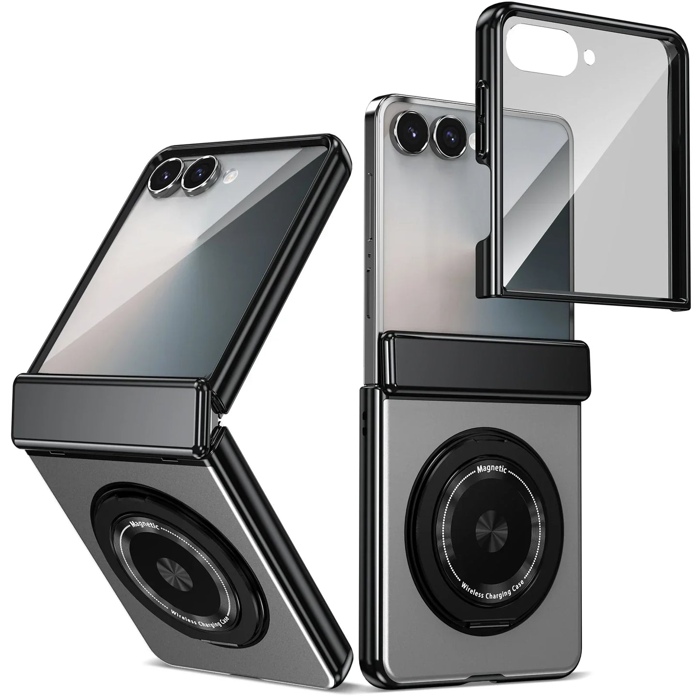 360° Rotating Ring Holder Magnetic Hinge Protection Case for Samsung Galaxy Z Flip 7 with Tempered Glass Film Cover