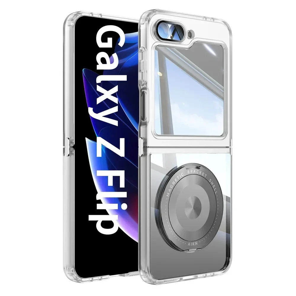 Z Flip 7 Transparent Candy Color Case with Magnetic Rotating Ring & Shockproof Protection