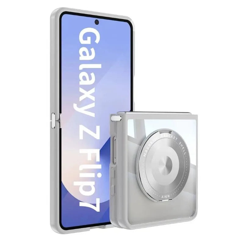 Z Flip 7 Transparent Candy Color Case with Magnetic Rotating Ring & Shockproof Protection