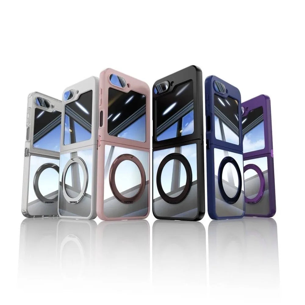 Z Flip 7 Transparent Candy Color Case with Magnetic Rotating Ring & Shockproof Protection