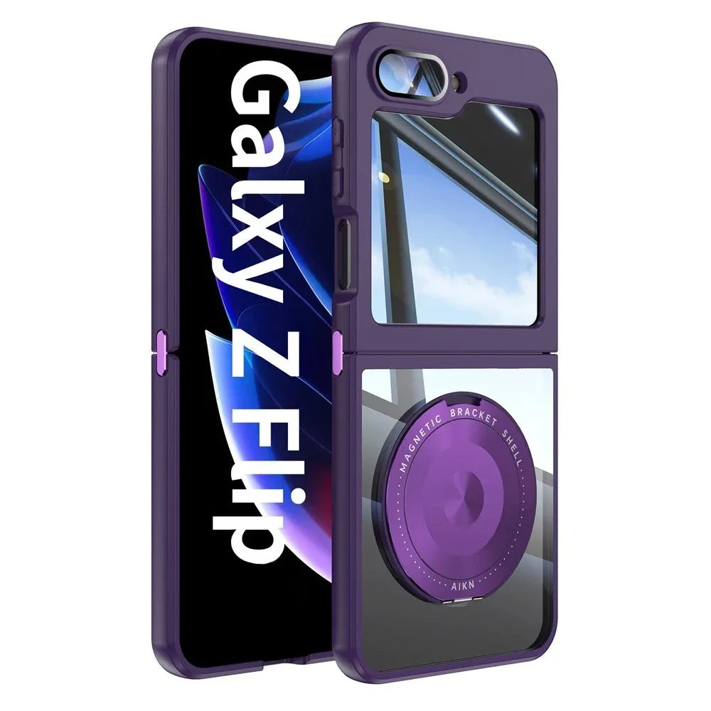 Z Flip 7 Transparent Candy Color Case with Magnetic Rotating Ring & Shockproof Protection