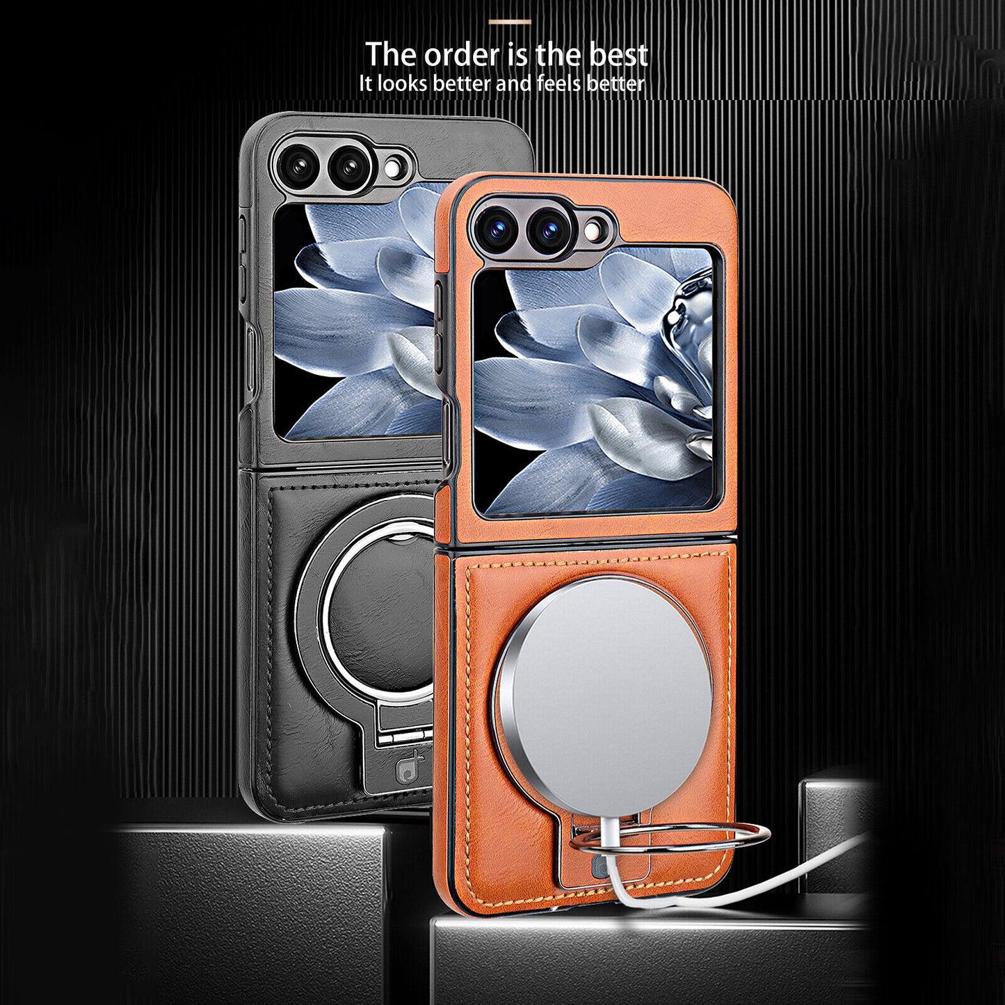Luxury Leather Magnetic Ring Case