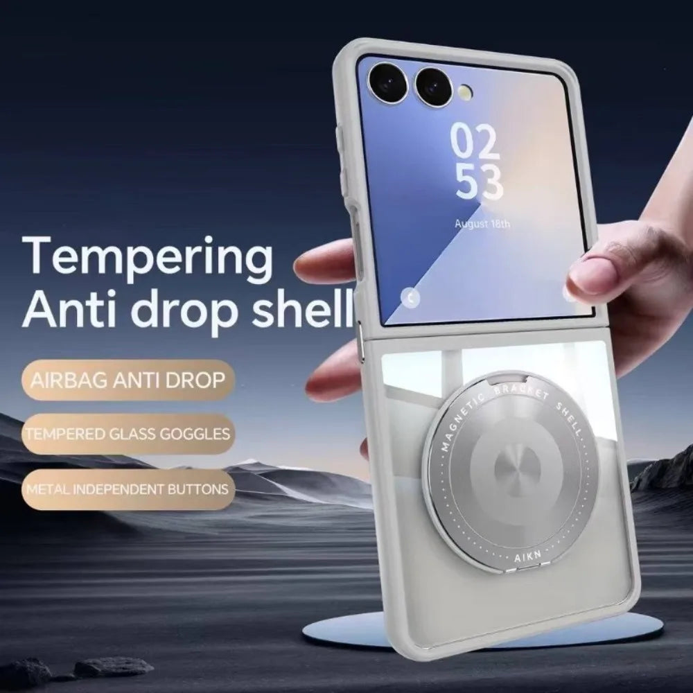 Z Flip 7 Transparent Candy Color Case with Magnetic Rotating Ring & Shockproof Protection