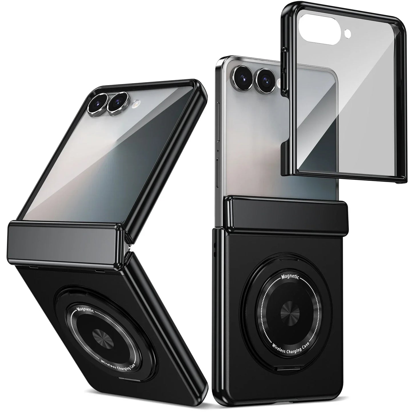 360° Rotating Ring Holder Magnetic Hinge Protection Case for Samsung Galaxy Z Flip 7 with Tempered Glass Film Cover