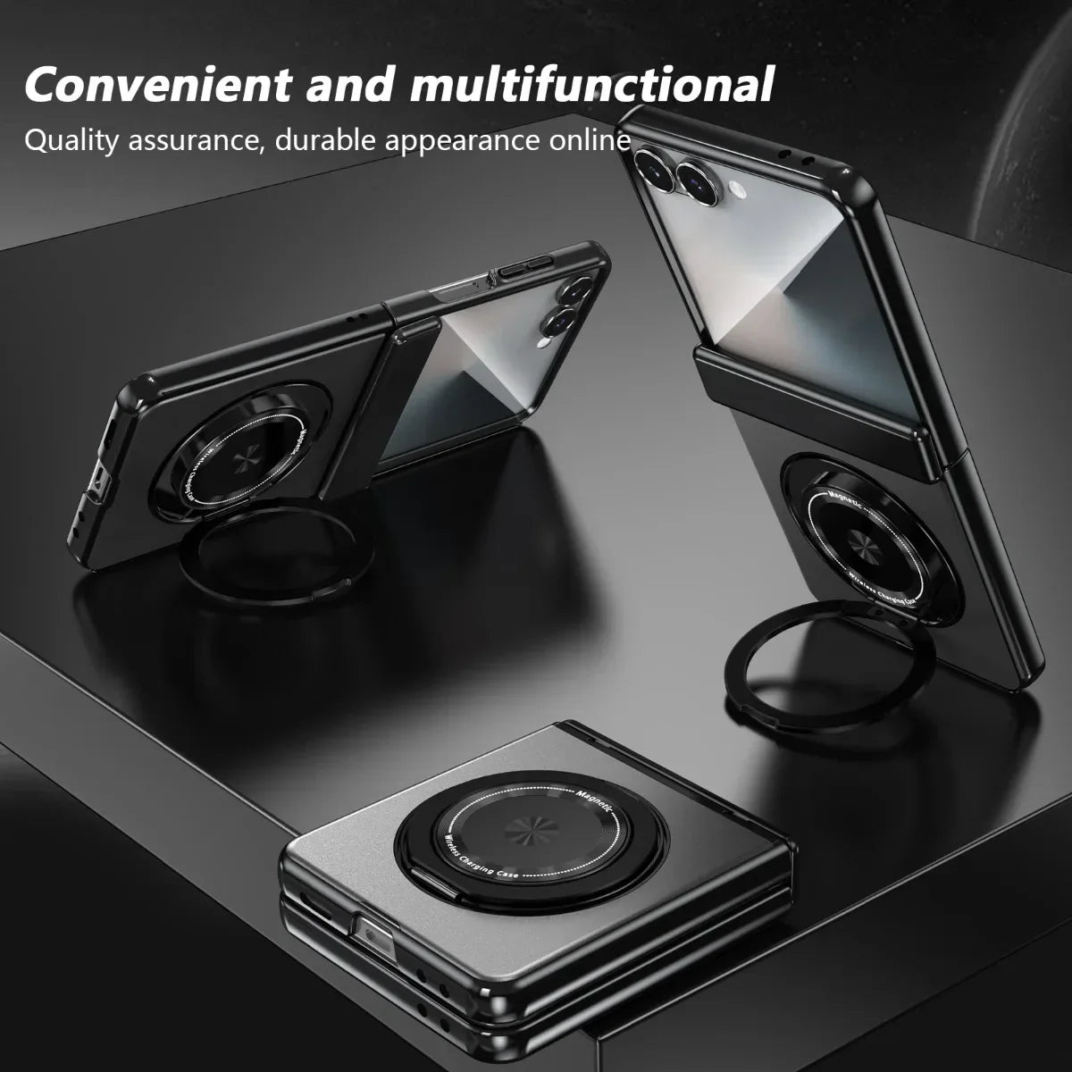 360° Rotating Ring Holder Magnetic Hinge Protection Case for Samsung Galaxy Z Flip 7 with Tempered Glass Film Cover