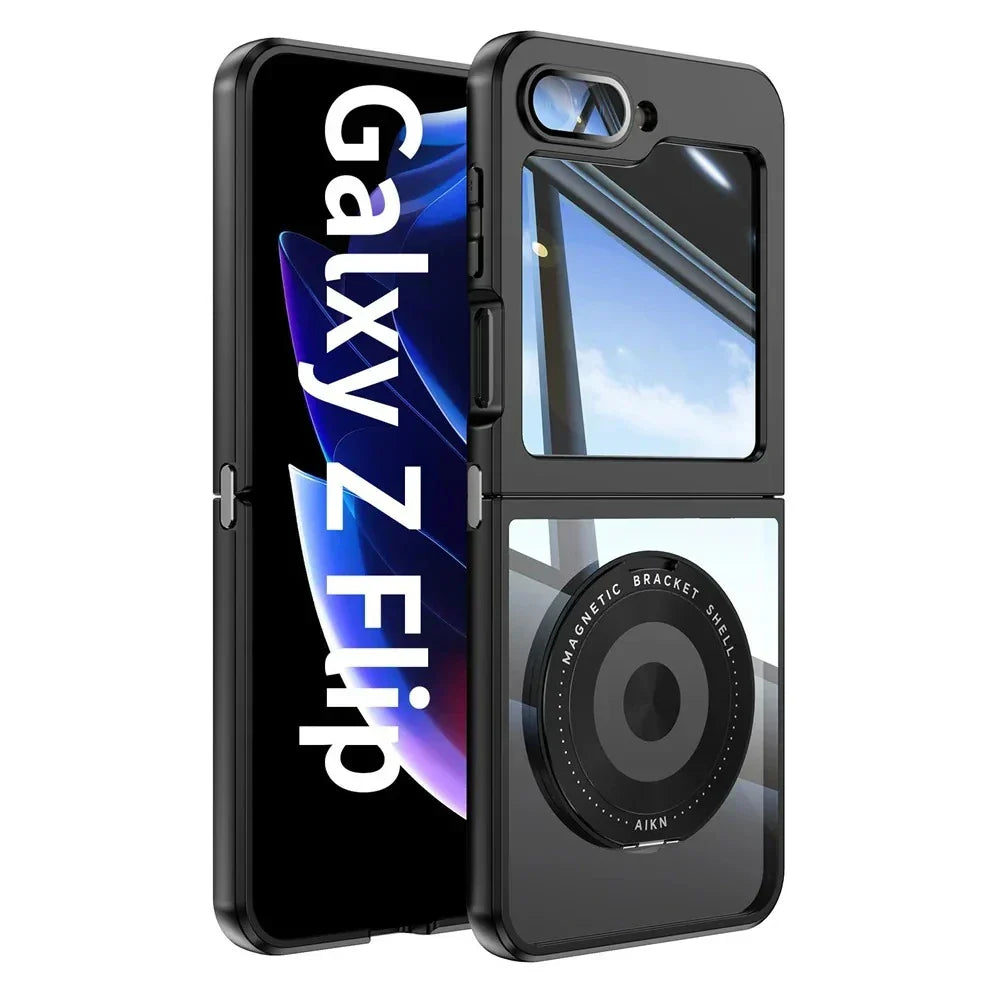 Z Flip 7 Transparent Candy Color Case with Magnetic Rotating Ring & Shockproof Protection