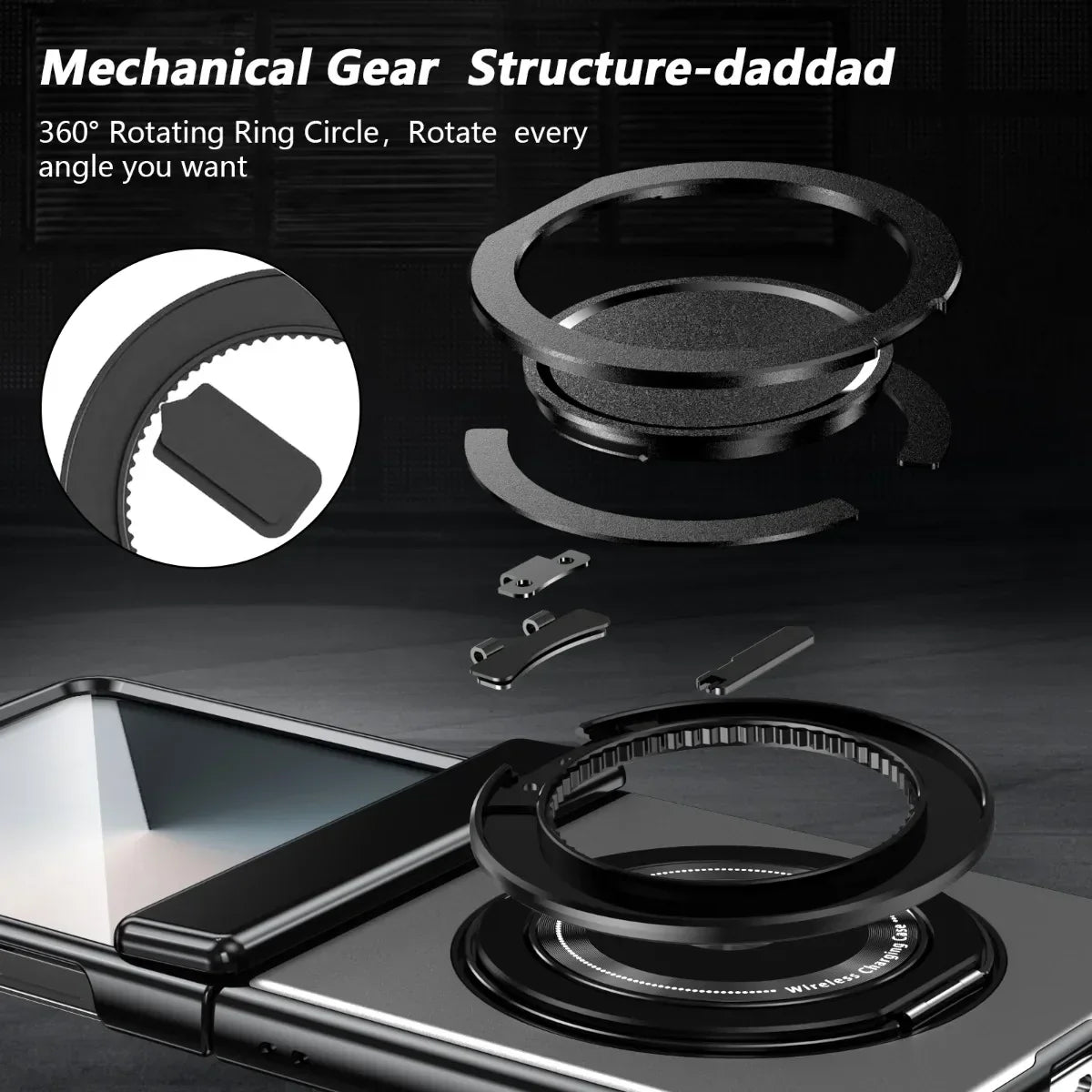 360° Rotating Ring Holder Magnetic Hinge Protection Case for Samsung Galaxy Z Flip 7 with Tempered Glass Film Cover