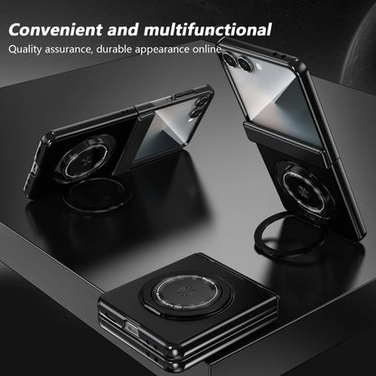 360° Rotating Ring Holder Magnetic Hinge Protection Case for Samsung Galaxy Z Flip 7 with Tempered Glass Film Cover