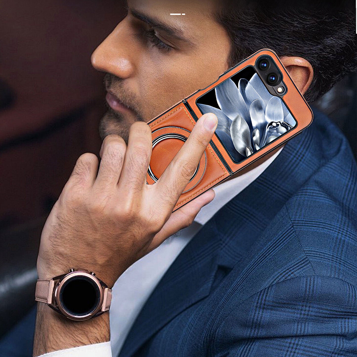 Luxury Leather Magnetic Ring Case