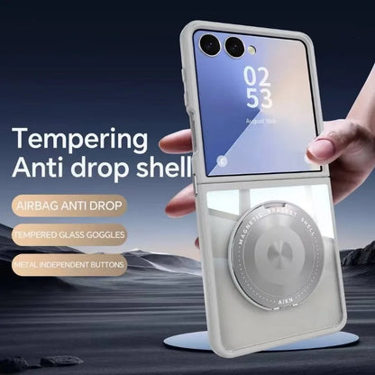 Z Flip 7 Transparent Candy Color Case with Magnetic Rotating Ring & Shockproof Protection